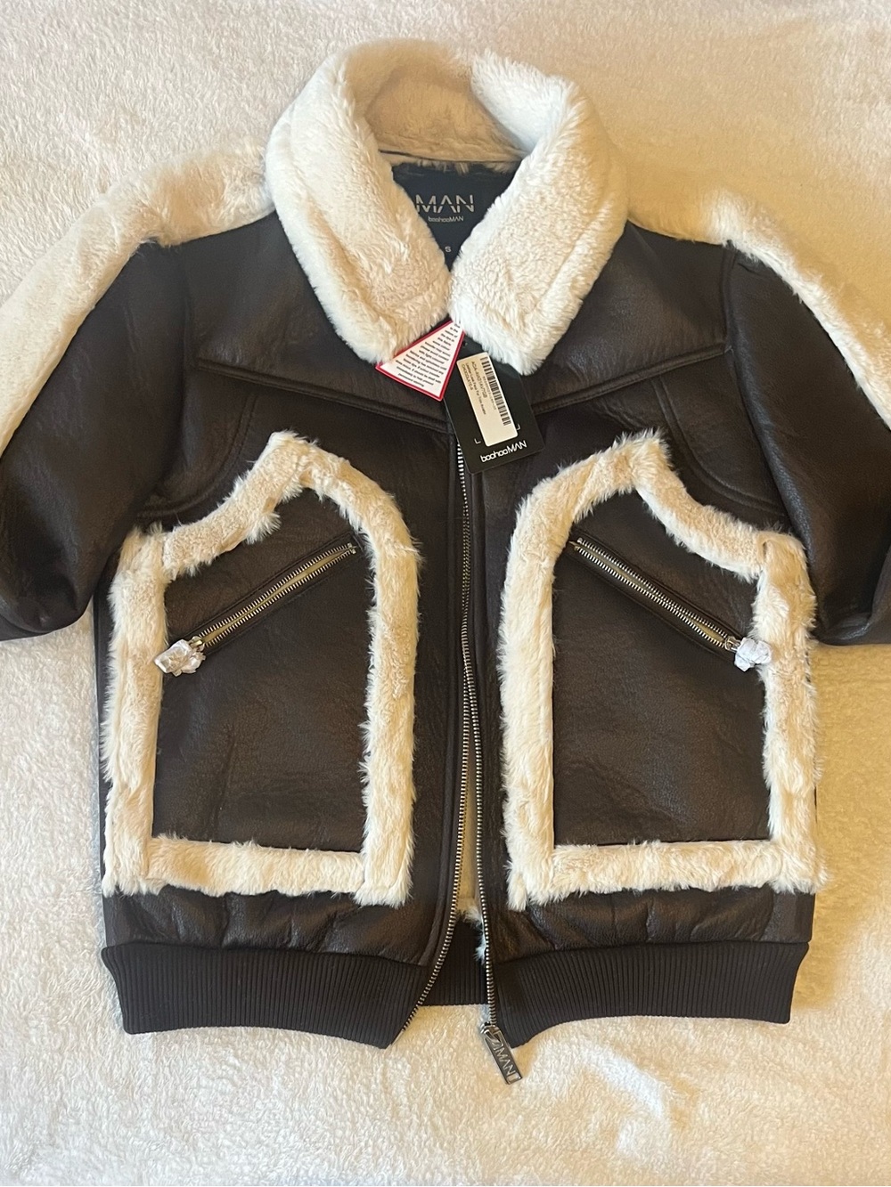 BoohooMAN Chocolate Faux fur Trim Jacket
